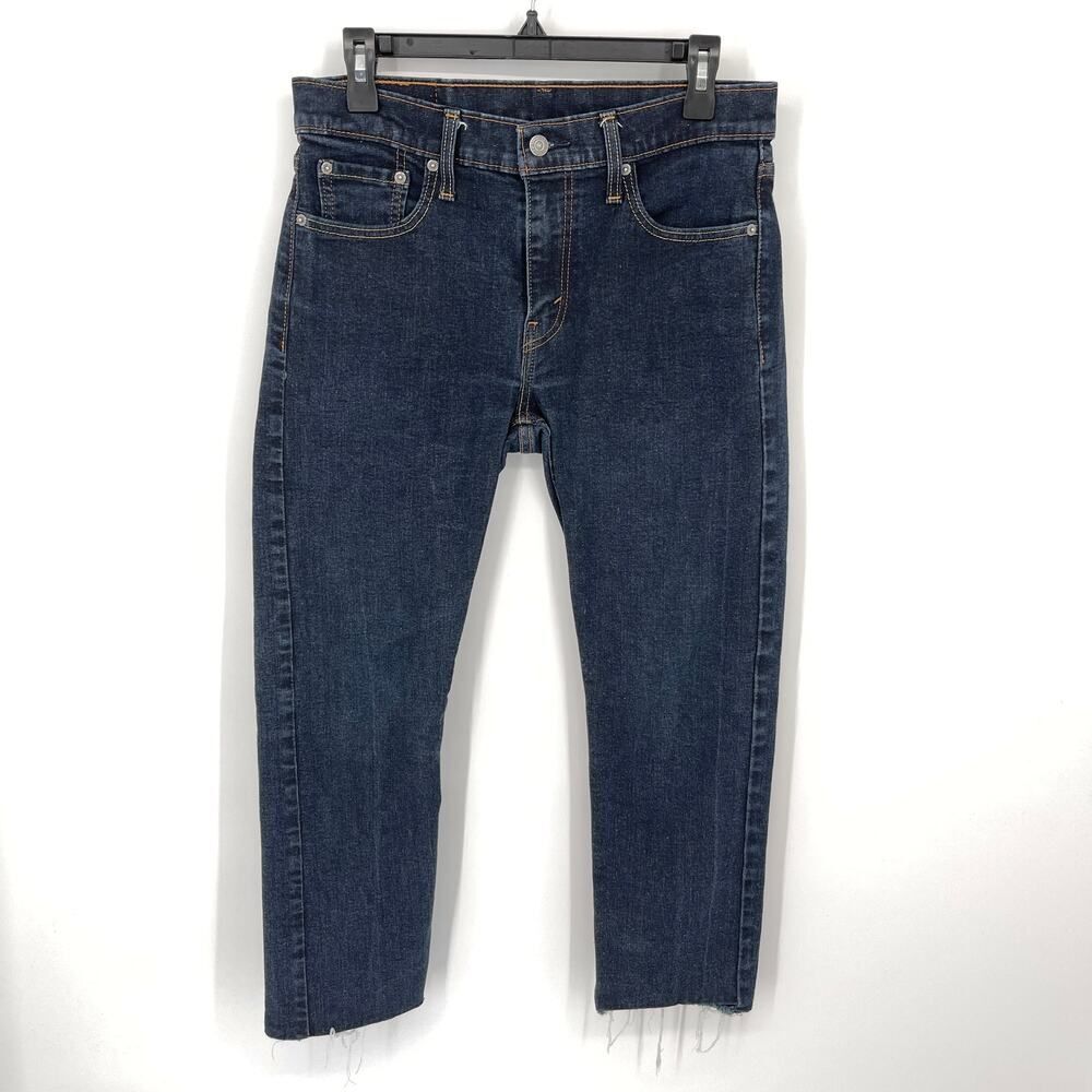 Levi's 502 Men's Regular Fit Tapered Frayed Hem Jeans Sz 30x24 CROPPED Dark Blue